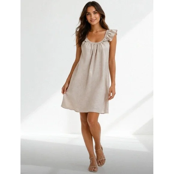 Worthington Womens Beige Gold Metallic Linen Blend Shift Dress Size 8 - Picture 1 of 8